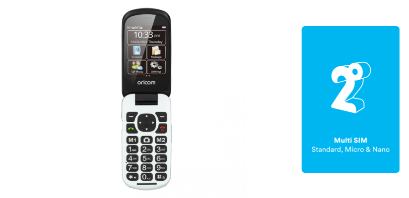 Oricom Flip Mobile Phone with SOS Emergency Button (Suitable on Most Networks)