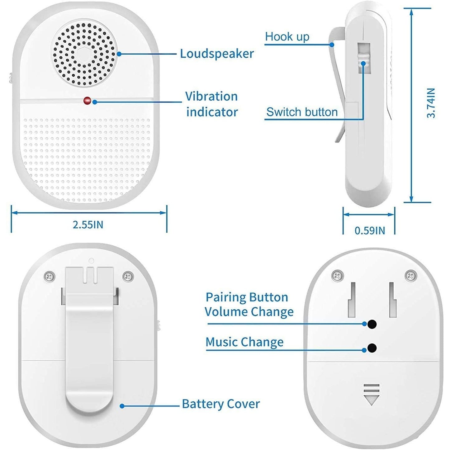 Wireless Caregiver Pager x 2 Call button Pendants Eldertech