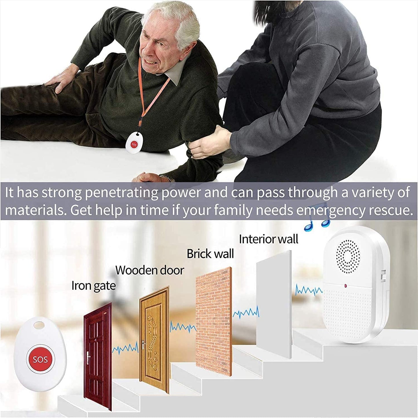 Wireless Caregiver Pager x 2 Call button Pendants Eldertech