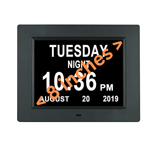 8" Digital Calendar Day Clock - for Dementia and Alzheimer’s Patients (Black) Eldertech