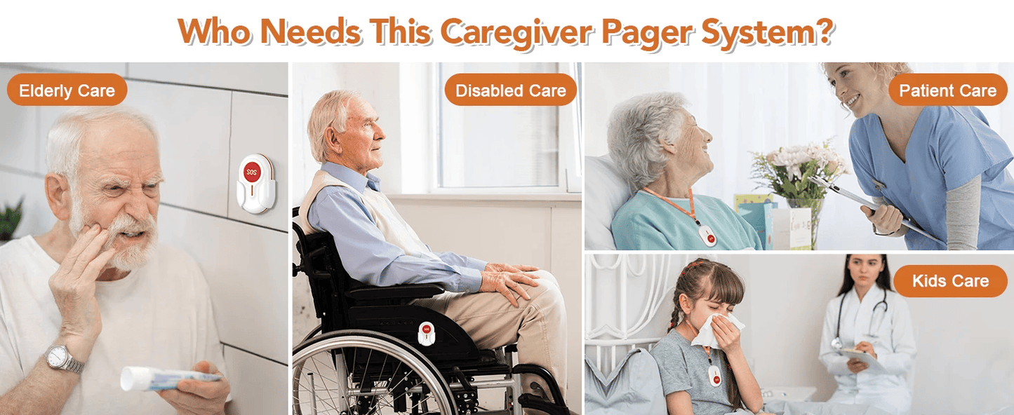 Wireless Caregiver Pager with 2 SOS Buttons (Up to 300mtrs range)