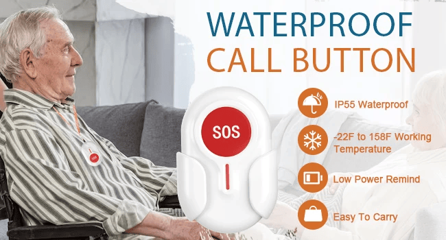 Wireless Caregiver Pager with 2 SOS Buttons (Up to 300mtrs range)
