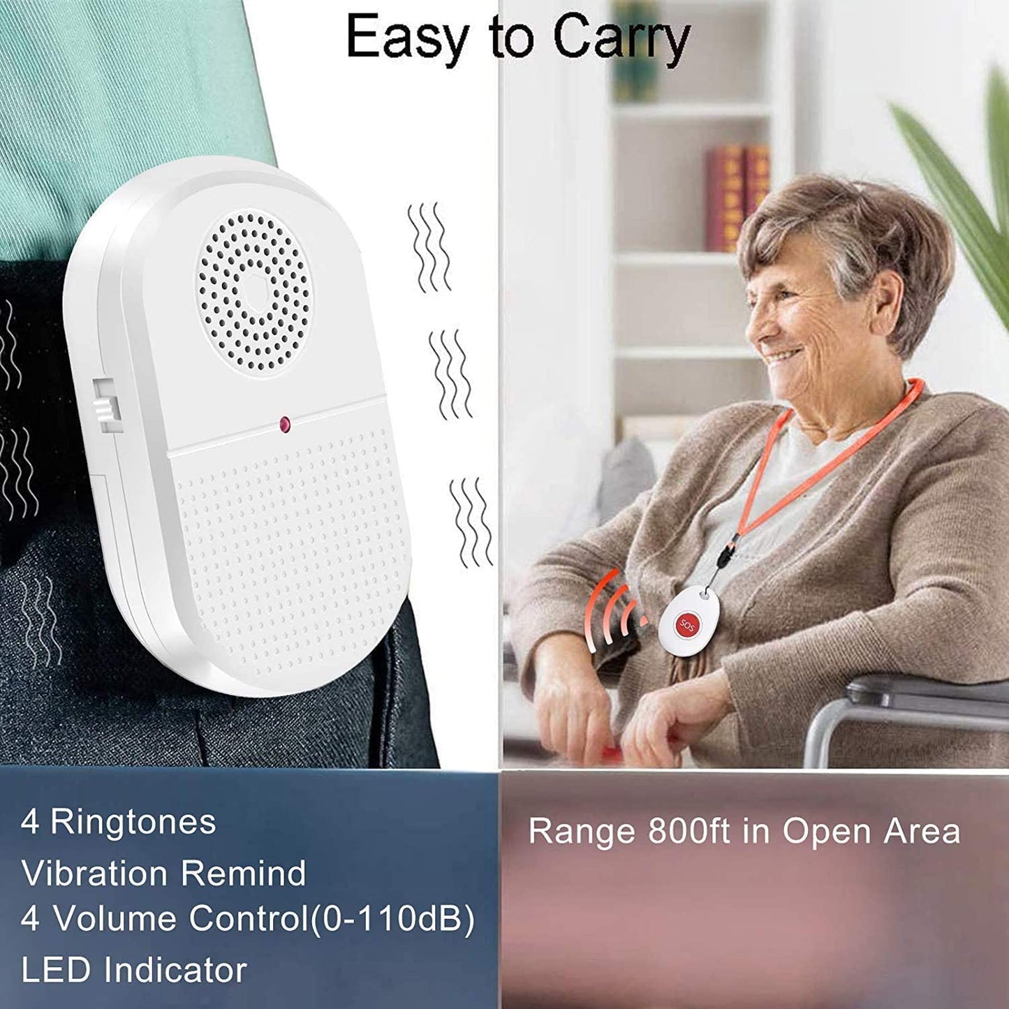 Wireless Caregiver Pager x 2 Call button Pendants Eldertech